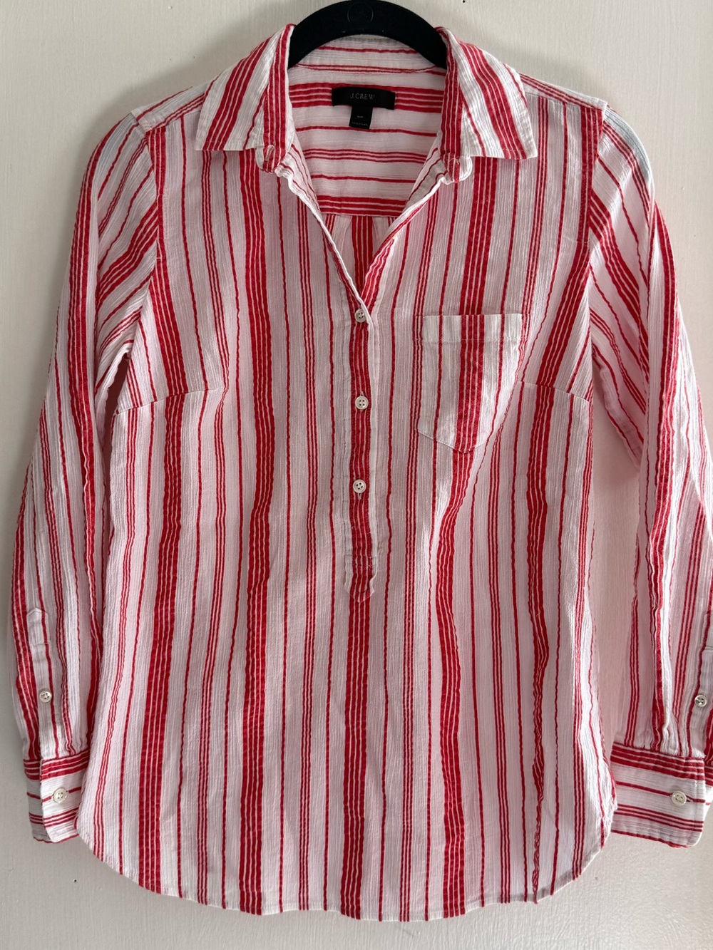 J. Crew White Shirt with Red Stripes Size 0P